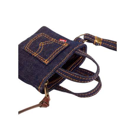 Porte-clés mini sac en coton indigo pourvu d'une dragonne sur le côté - Image 3