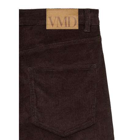 Pantalon en coton chocolat uni avec une coupe flare muni d'un zip et d'un bouton - Image 2