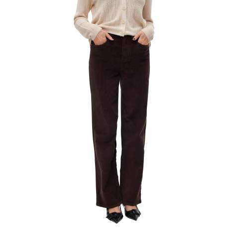 Pantalon en coton chocolat uni avec une coupe flare muni d'un zip et d'un bouton - Image 3