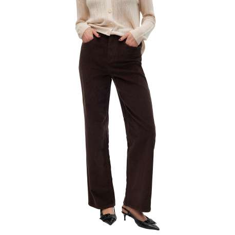 Pantalon en coton chocolat uni avec une coupe flare muni d'un zip et d'un bouton - Image 5
