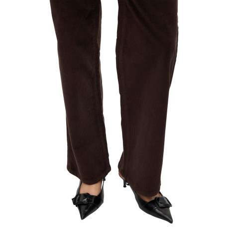 Pantalon en coton chocolat uni avec une coupe flare muni d'un zip et d'un bouton - Image 6