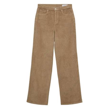 Pantalon en coton camel uni avec une coupe bootcut muni d'un zip et d'un bouton