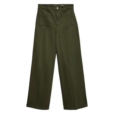 Jean en coton kaki uni avec une coupe flare muni d'un zip et d'un bouton