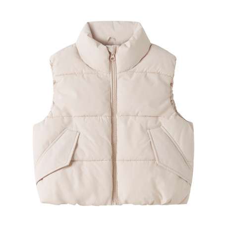 Doudoune beige unie avec une coupe droite et un col montant