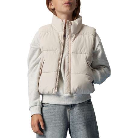 Doudoune beige unie avec une coupe droite et un col montant - Image 3
