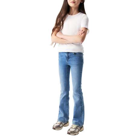 Jean en coton bleu à coupe bootcut muni d'un zip et d'une agrafe - Image 2