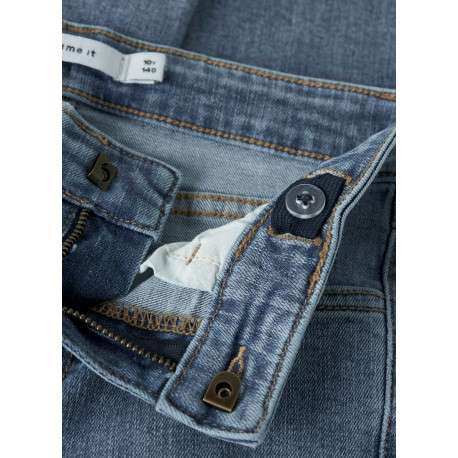 Jean en coton bleu à coupe bootcut muni d'un zip et d'une agrafe - Image 3