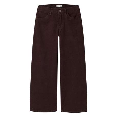 Pantalon en coton marron uni avec une coupe large muni d'zip et d'un bouton