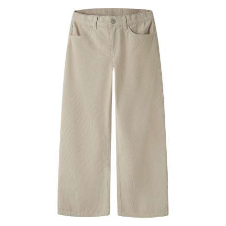 Pantalon en coton écru uni avec une coupe large muni d'un zip et d'un bouton