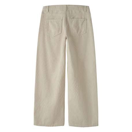 Pantalon en coton écru uni avec une coupe large muni d'un zip et d'un bouton - Image 2