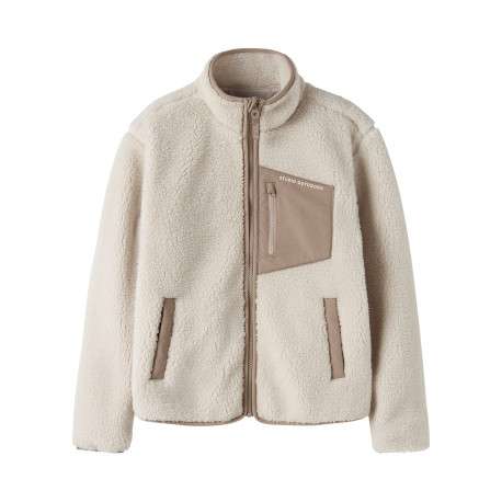 Blouson écru uni avec une coupe droite et un col montant à zip