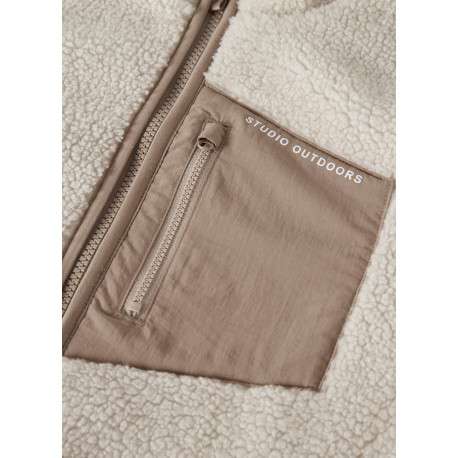 Blouson écru uni avec une coupe droite et un col montant à zip - Image 5