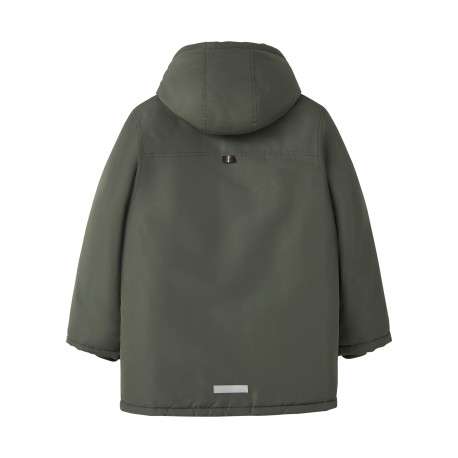 Parka kaki unie avec une coupe large et un col à capuche amovible - Image 2