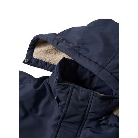 Parka marine unie avec une coupe large et un col à capuche - Image 3