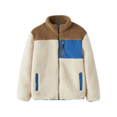 Blouson écru tricolore avec une coupe droite et un col montant