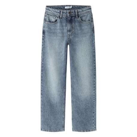 Jean en coton indigo à coupe droite muni d'un zip et d'une agrafe