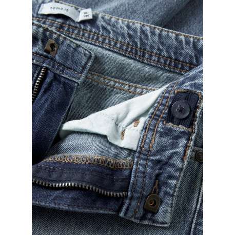 Jean en coton indigo à coupe droite muni d'un zip et d'une agrafe - Image 2
