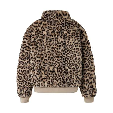 Blouson beige à motif animalier avec une coupe droite et un col montant - Image 2