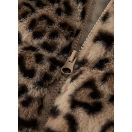 Blouson beige à motif animalier avec une coupe droite et un col montant - Image 3