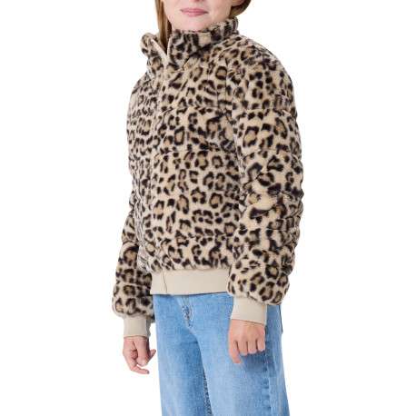 Blouson beige à motif animalier avec une coupe droite et un col montant - Image 4