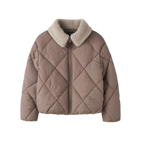 Doudoune taupe unie avec une coupe droite et un col à revers