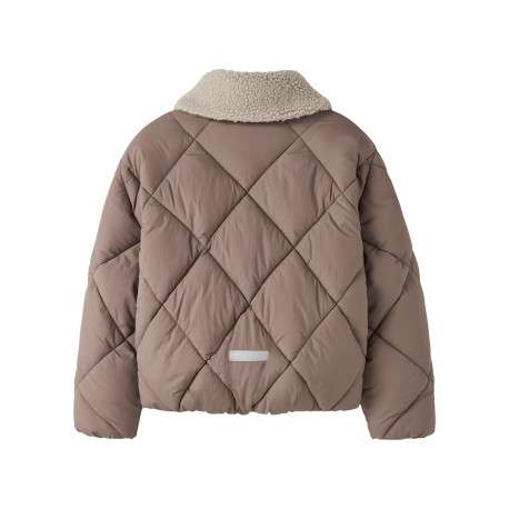 Doudoune taupe unie avec une coupe droite et un col à revers - Image 2