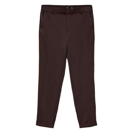 Pantalon chino chocolat uni avec une coupe ajustée et une taille élastiquée