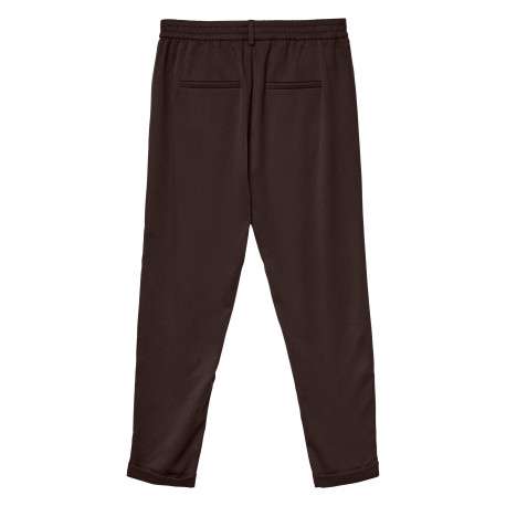Pantalon chino chocolat uni avec une coupe ajustée et une taille élastiquée - Image 2