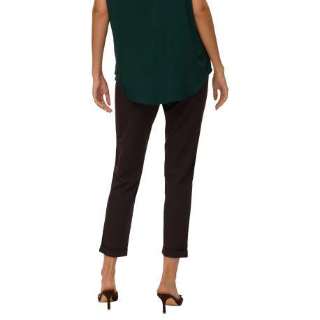Pantalon chino chocolat uni avec une coupe ajustée et une taille élastiquée - Image 4