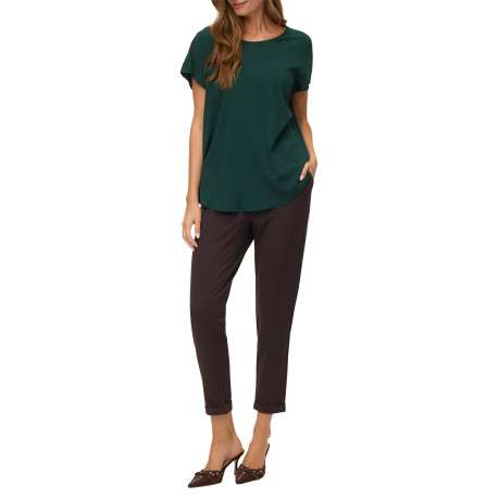 Pantalon chino chocolat uni avec une coupe ajustée et une taille élastiquée - Image 5