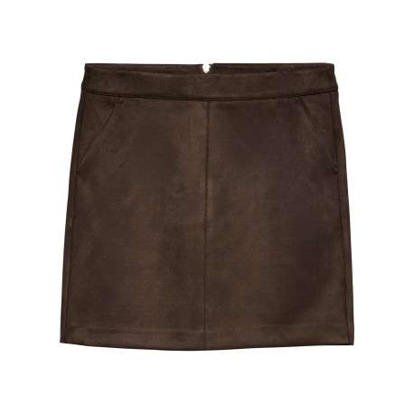 Jupe courte marron unie pourvue d'une coupe droite et d'un zip