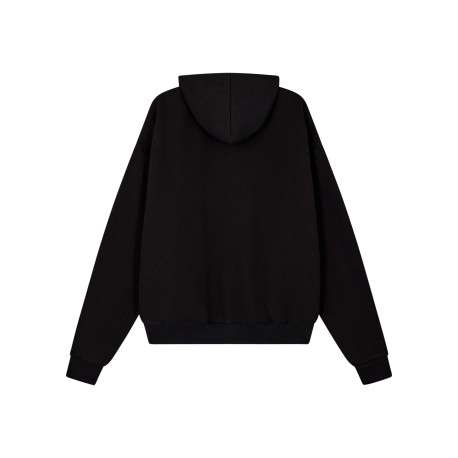 Sweat zippé en coton noir uni avec une coupe droite et un col à capuche - Image 2