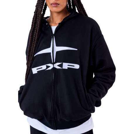 Sweat zippé en coton noir uni avec une coupe droite et un col à capuche - Image 4