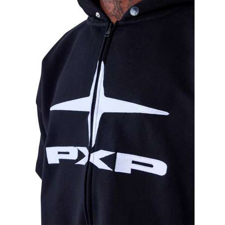 Sweat zippé en coton noir uni avec une coupe droite et un col à capuche - Image 6