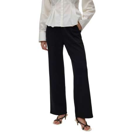 Pantalon chino noir uni avec une coupe large et une taille élastiquée - Image 5