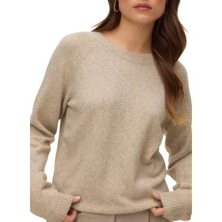 Pull beige uni doté d'une coupe ample et des manches longues - Image 4