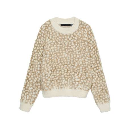 Pull écru à motifs pourvu d'une coupe oversize et des manches longues