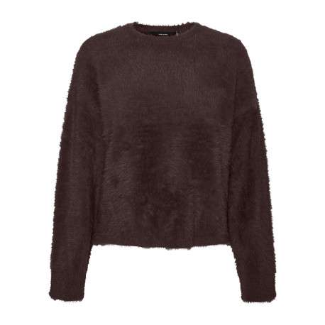 Pull épais chocolat uni pourvu d'une coupe droite et d'un col rond