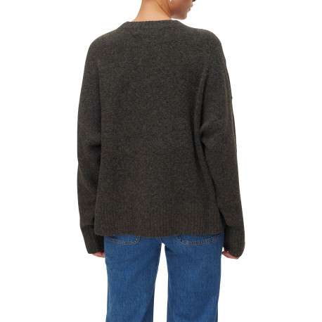 Pull basique chocolat uni doté d'une coupe droite et d'un col rond - Image 3