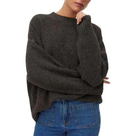 Pull basique chocolat uni doté d'une coupe droite et d'un col rond - Image 4