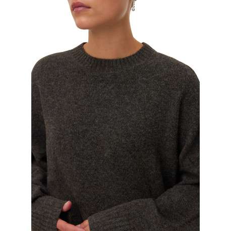 Pull basique chocolat uni doté d'une coupe droite et d'un col rond - Image 5