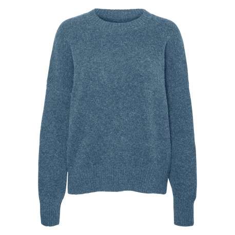 Pull basique bleu uni doté d'une coupe droite et d'un col rond