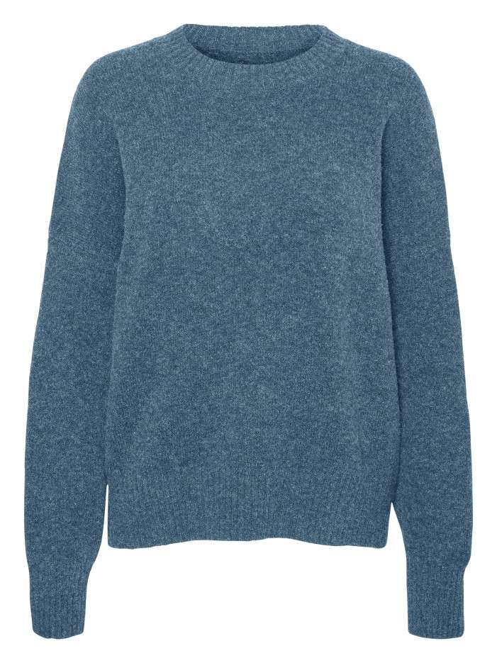 Pull basique bleu uni doté...