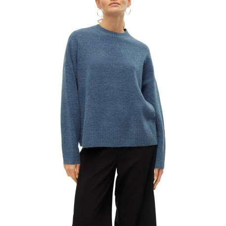 Pull basique bleu uni doté d'une coupe droite et d'un col rond - Image 2