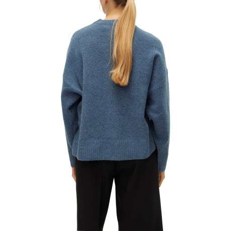 Pull basique bleu uni doté d'une coupe droite et d'un col rond - Image 3