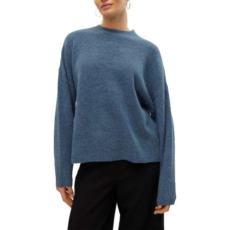 Pull basique bleu uni doté d'une coupe droite et d'un col rond - Image 4