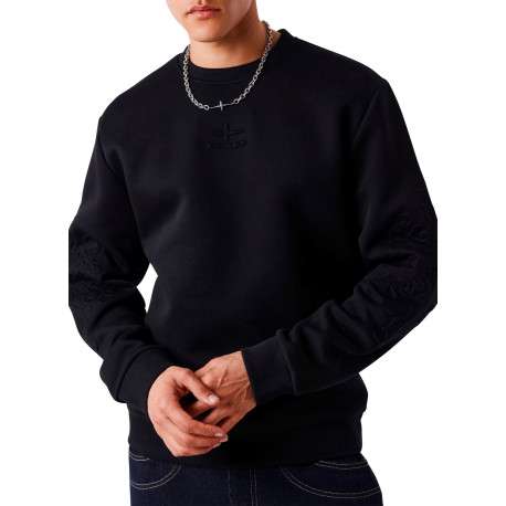 Sweat en coton noir uni avec une coupe droite et un col rond - Image 3
