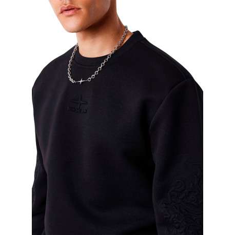 Sweat en coton noir uni avec une coupe droite et un col rond - Image 5