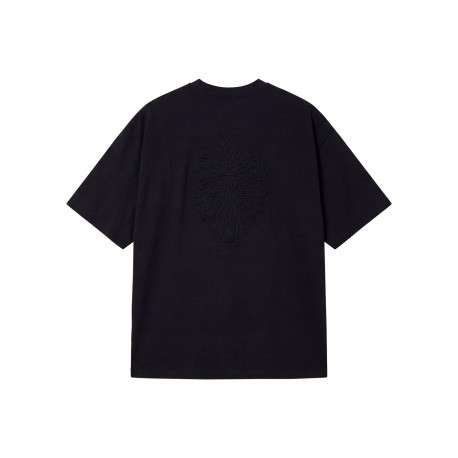 T-shirt en coton noir uni avec une coupe droite et un col rond - Image 2