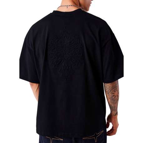 T-shirt en coton noir uni avec une coupe droite et un col rond - Image 4